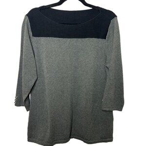 Karen Scott Cotton 3/4 Sleeves Ribbed Neckline Tunic Top Large Grey